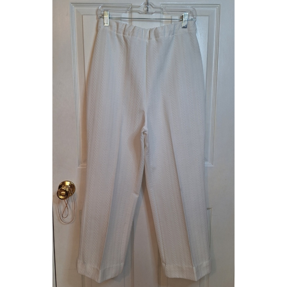 Vintage White Textured Wide Leg High Rise Pleated Pants Coastal Grandma Size M